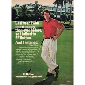VTG EF Hutton Print Ad, Golf Theme, Finance Decor Tom Watson 1981‎